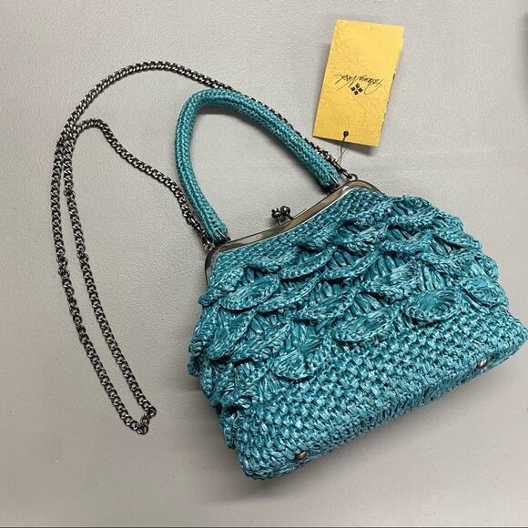 Patricia Nash Purse Scalloped Raffia Laureana Frame Kiss Lock Closure Mint Green - Picture 3 of 5